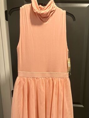 Sleeveless Peach Midi Dress with Cowl Neck